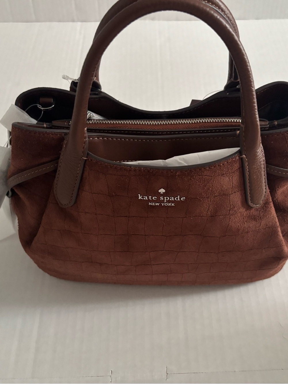 kate spade New York Brown Dumpling Croc Suede Top-Handle Satchel Bag - Picture 4 of 12